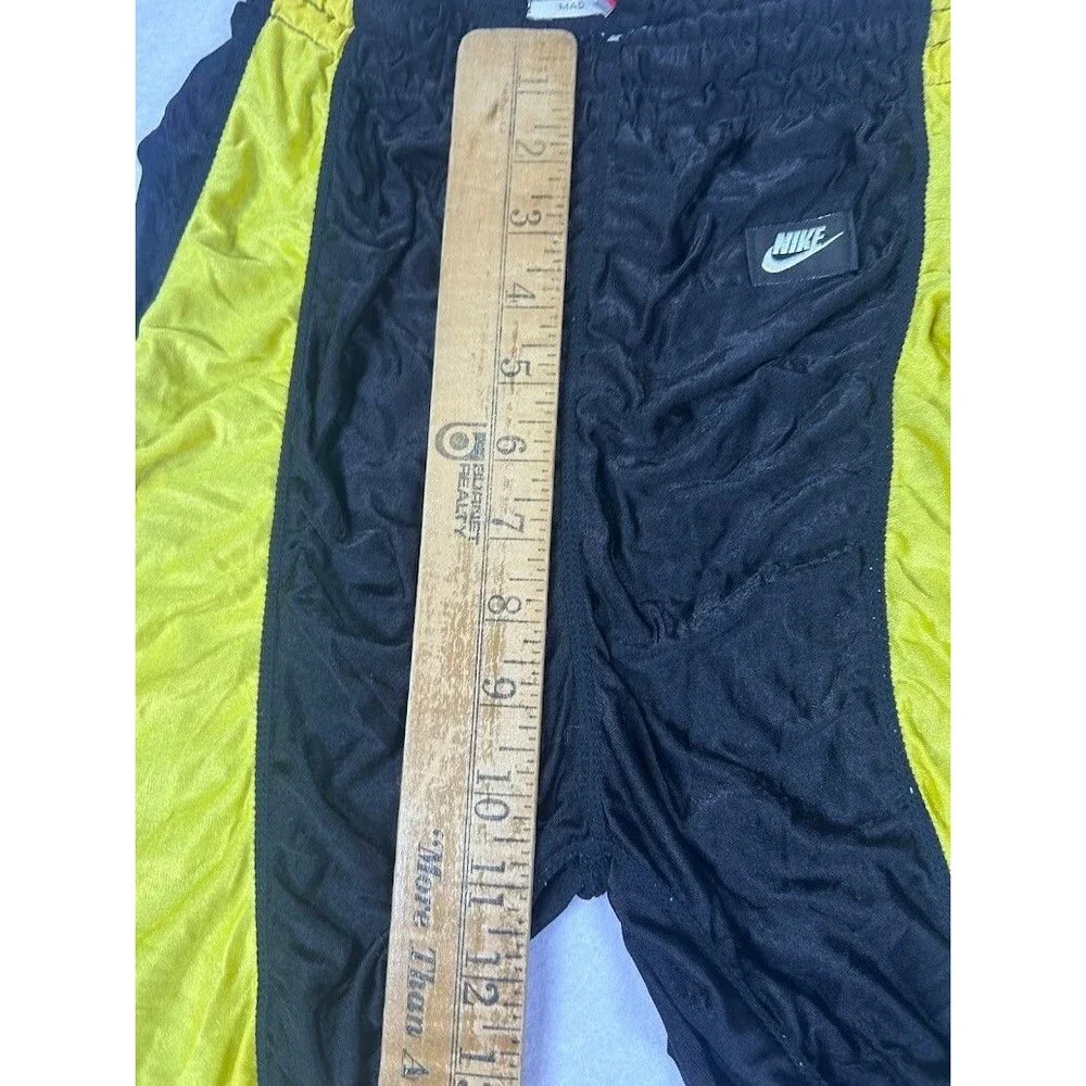 Vintage Nike Stirrup Leggings Pants Black Yellow Ruched Stacked Womens Size M